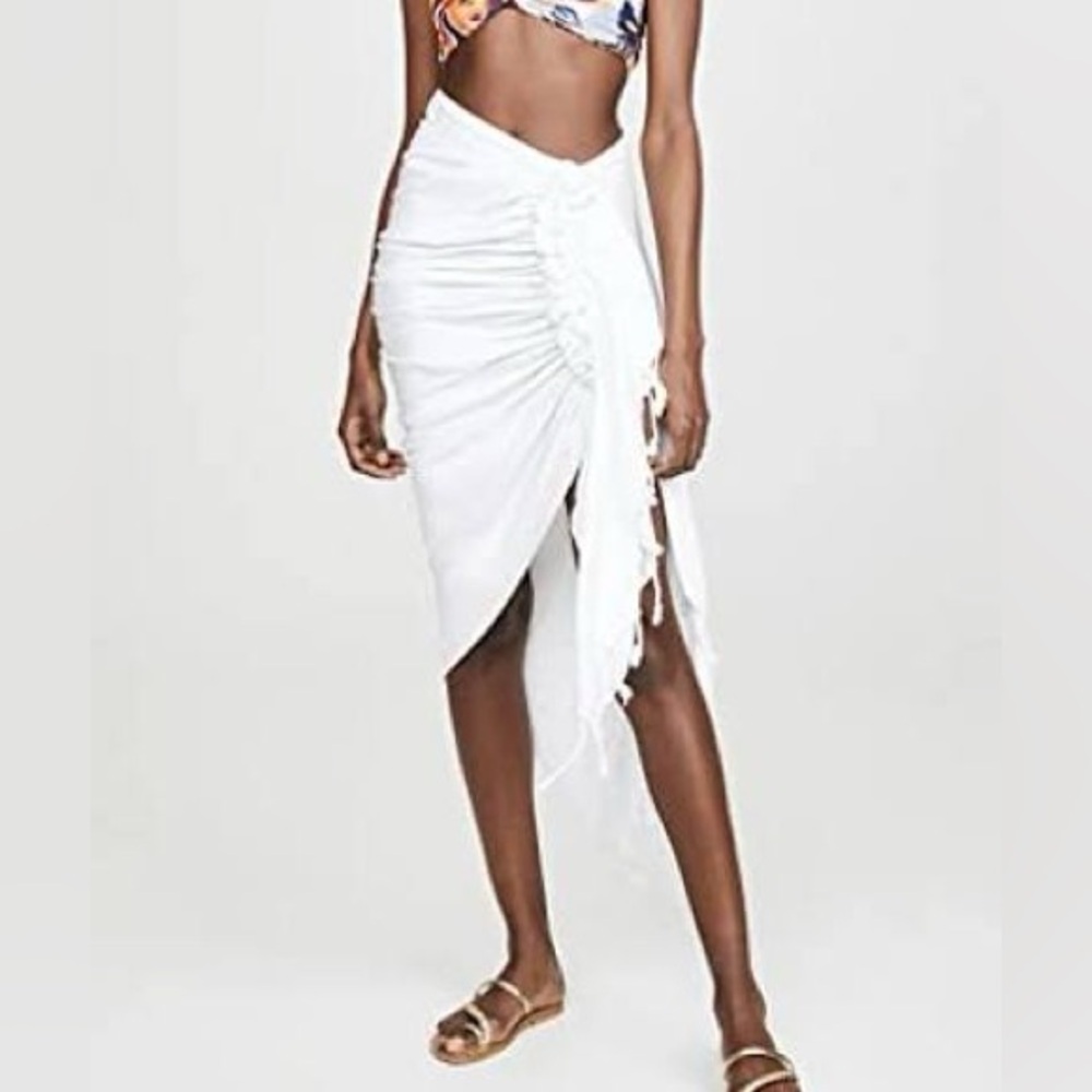 NWT Just Be Queen Tulum White Ruched Asymmetrical Midi Skirt Medium $495 Retail